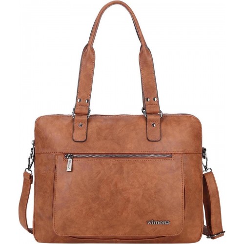 Wimona Verona Schoudertas Laptoptas 2 Vaks Cognac